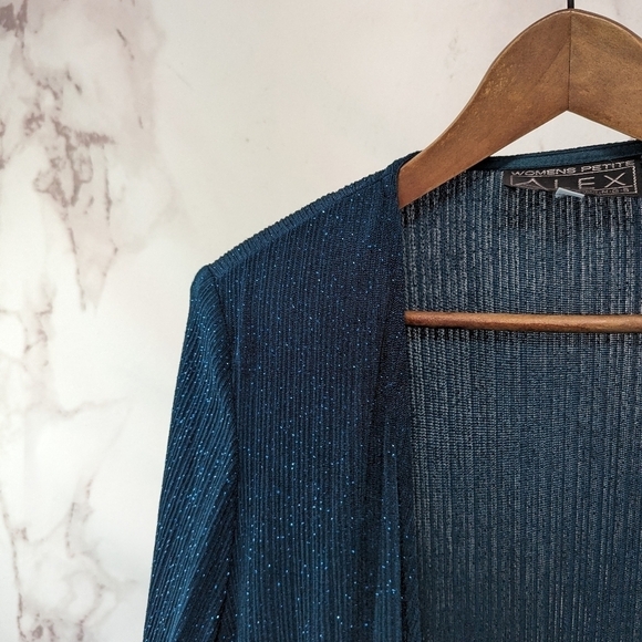 Alex Evenings Jacket Women 14W P Green Sparkle Shimmer Metallic Lightweight - Picture 2 of 11